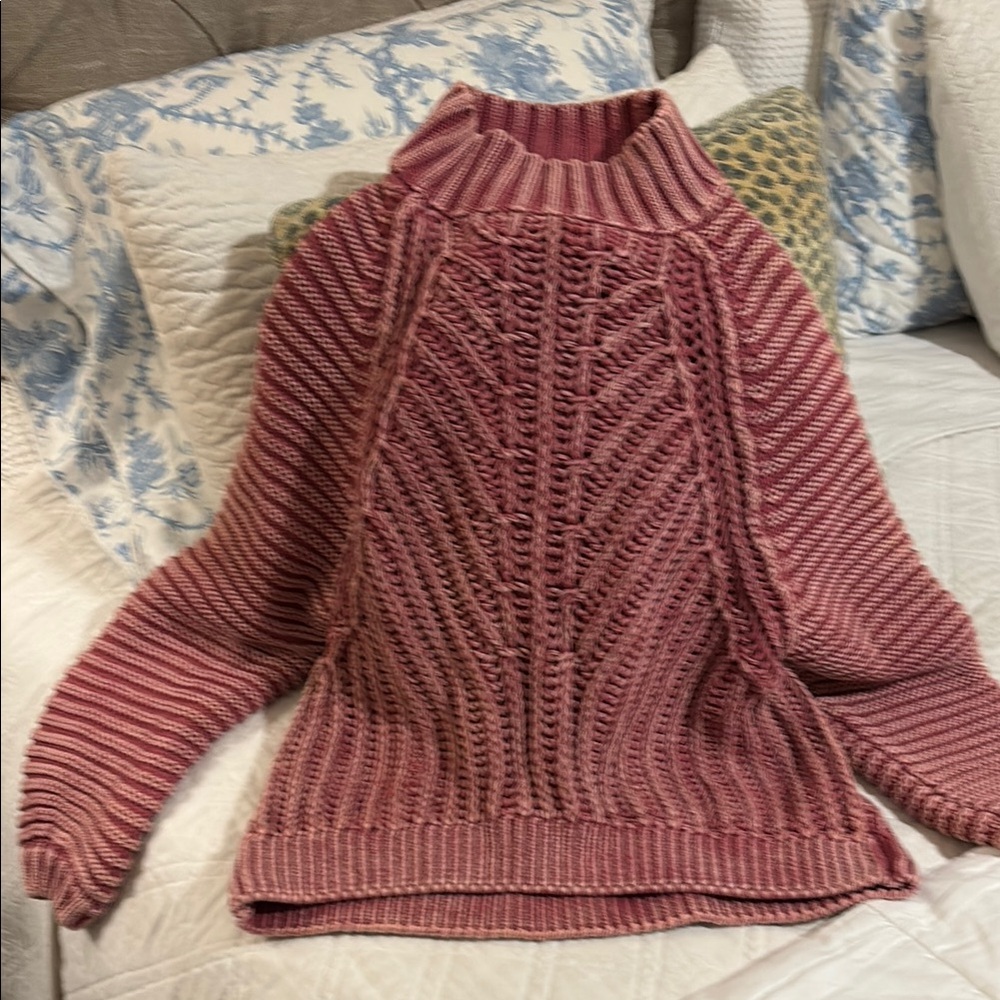 Free People Pink Cable Knit Sweater